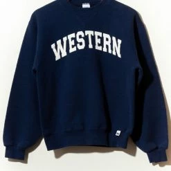 Promo 💯 Men's Vintage 1990s Western University Russell Athletic Sweatshirt Blue 🌟