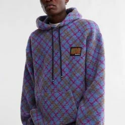 Deals 👍 Men's Pas De Mer Patterned Fleece Hoodie Sweatshirt Purple 🥰