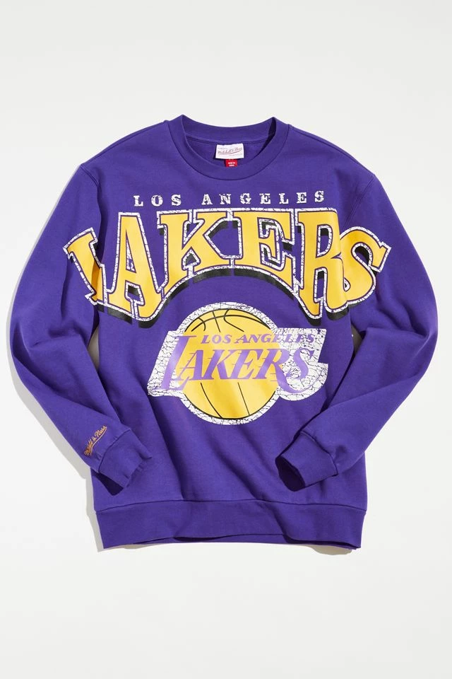 Promo ๐คฉ Men's Mitchell & Ness NBA Stretch Los Angeles Lakers Crew Neck Sweatshirt Purple โ๏ธ