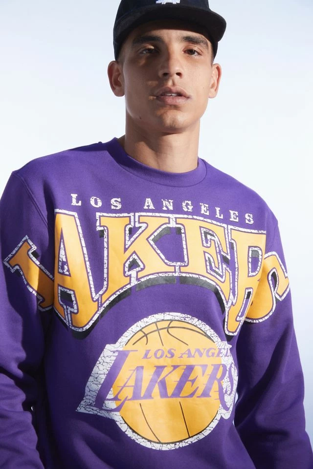 Promo ๐คฉ Men's Mitchell & Ness NBA Stretch Los Angeles Lakers Crew Neck Sweatshirt Purple โ๏ธ - Image 5