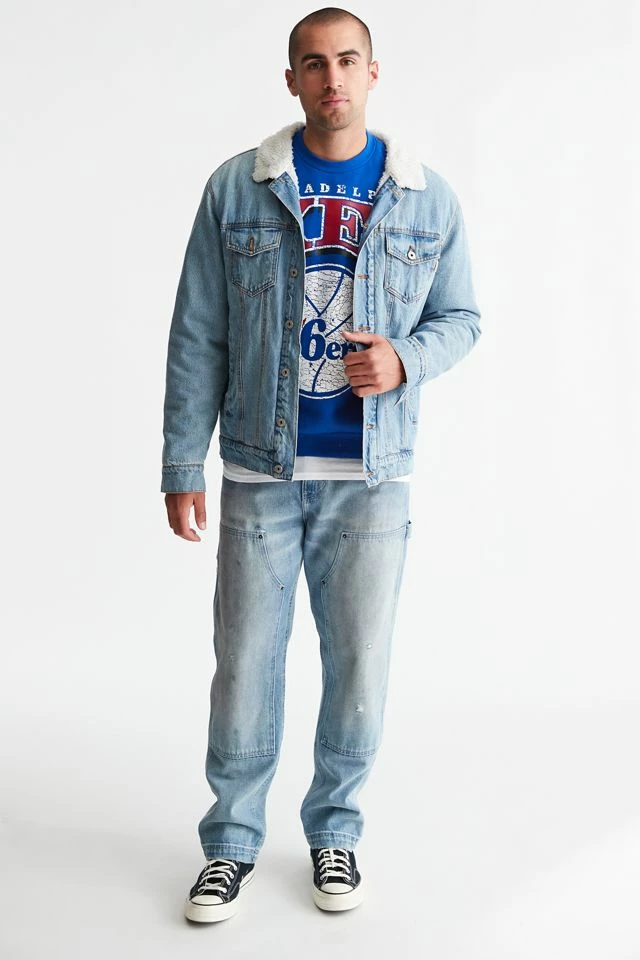 Best Sale ๐ Men's Mitchell & Ness NBA Stretch Philadelphia 76ers Crew Neck Sweatshirt Blue ๐ - Image 2