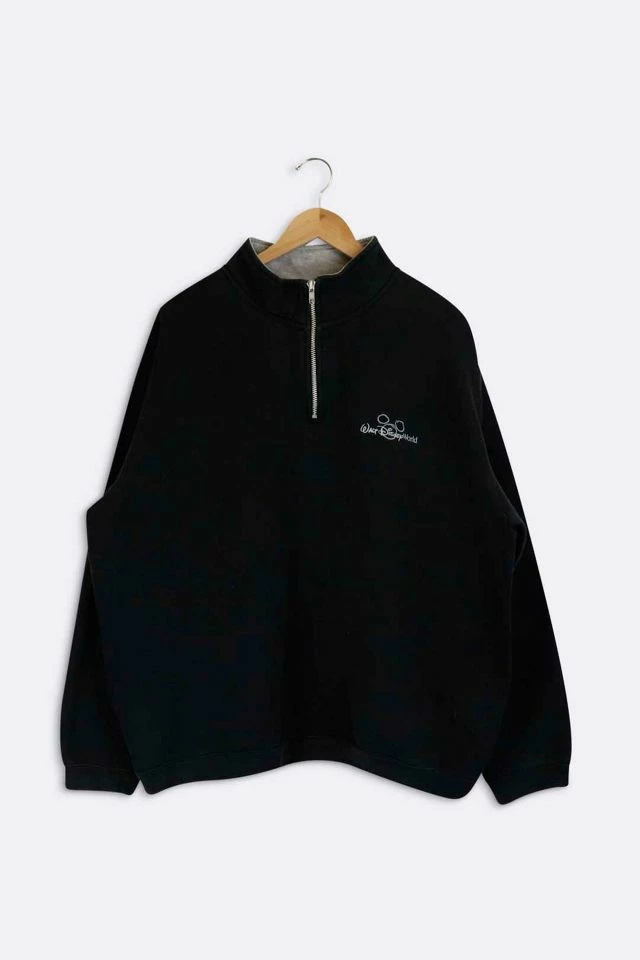 Flash Sale ๐คฉ Men's Vintage Walt Disney World Quarter Zip Sweatshirt Black ๐งจ