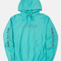 Best reviews of 🤩 Men's Awake Classic Outline Logo Paneled Embroidered Hoodie Blue 🎉