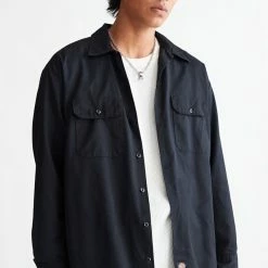 Wholesale 😉 Men's Urban Renewal Vintage Dickies Long Sleeve Oversized Work 👚 Shirt Black 😍
