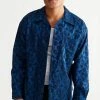 New ⌛ Men's Urban Renewal Vintage Printed Long Sleeve Button-Down 👕 Shirt Blue 🎁