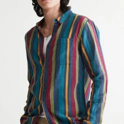 Budget 😍 Rolla's Men's Rolla’s Men At Work Striped 👚 Shirt Blue ⭐