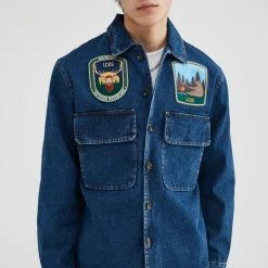 Best Sale ⌛ Men's LC23 Denim Patch Overshirt Dark Blue 🧨