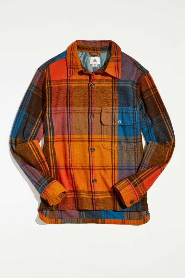 New ๐ Men's BDG Mason Speckled Plaid Overshirt Red ๐