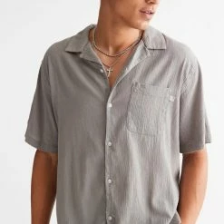 Best Pirce 🥰 Men's Standard Cloth Liam Crinkle 👕 Shirt Dark Grey ✔️