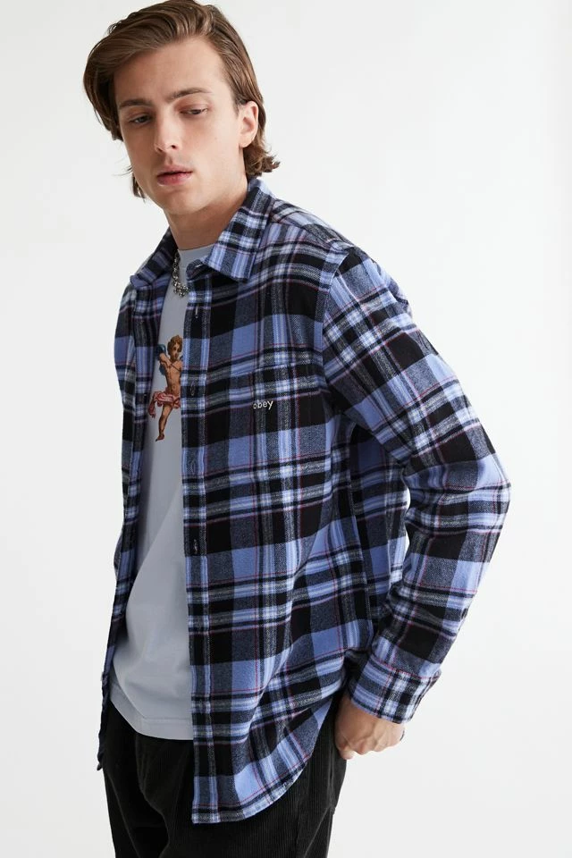 Discount ๐งจ Men's OBEY Arlo Plaid Flannel ๐ Shirt Lavender โ๏ธ