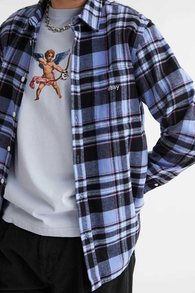 Discount ๐งจ Men's OBEY Arlo Plaid Flannel ๐ Shirt Lavender โ๏ธ - Image 3