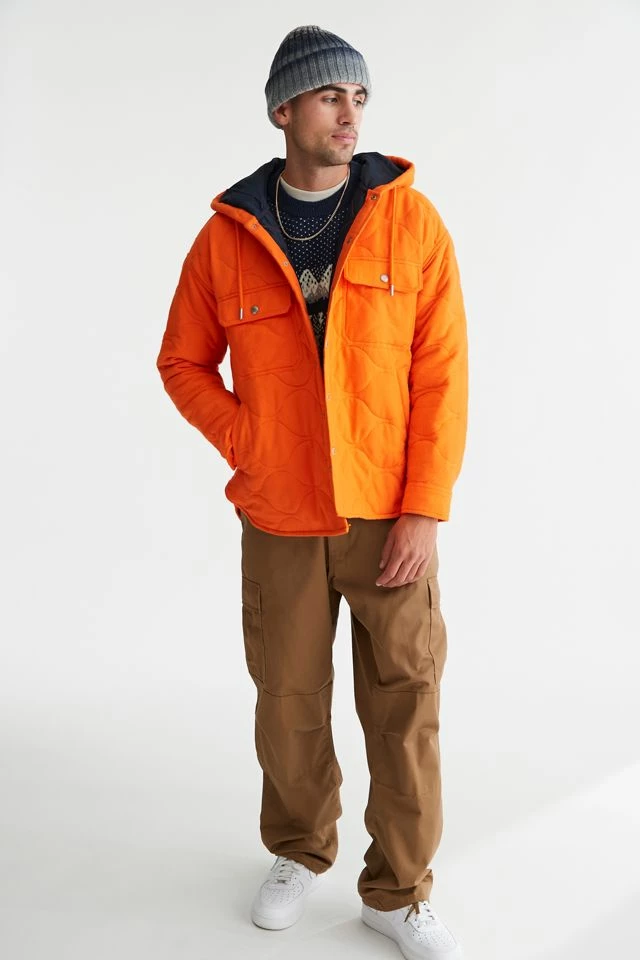 Best Sale π Men's BDG Flannel Quilted Hooded π Shirt Jacket Orange π - Image 2