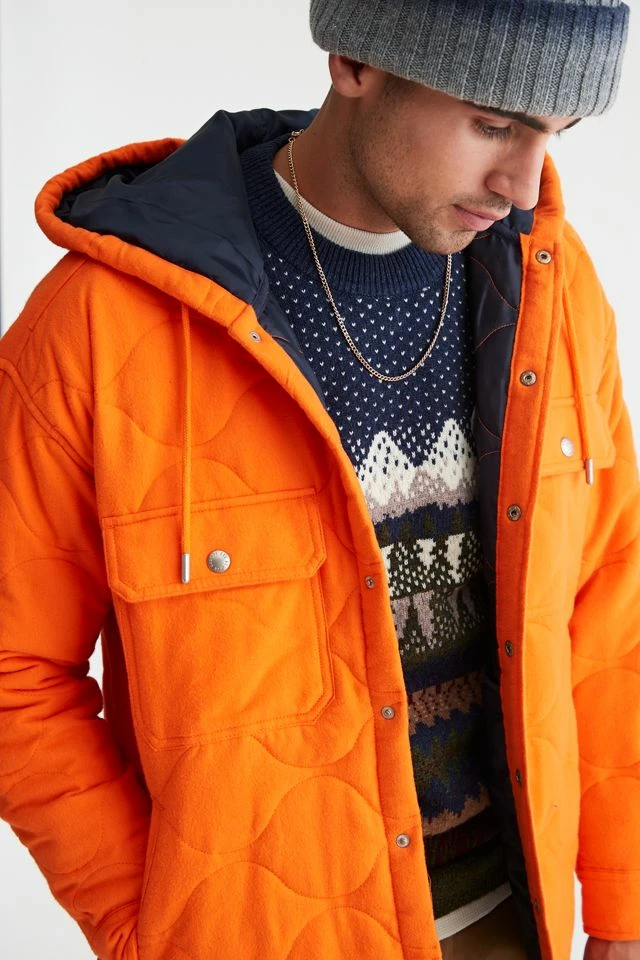 Best Sale π Men's BDG Flannel Quilted Hooded π Shirt Jacket Orange π - Image 3