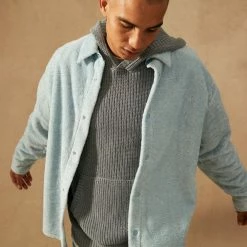 Wholesale 😀 Men's Standard Cloth Clay Modern Super-Soft 👚 Shirt Jacket Blue 👍