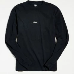 Promo 🌟 Men's OBEY Black Bar Long Sleeve Tee Black ❤️