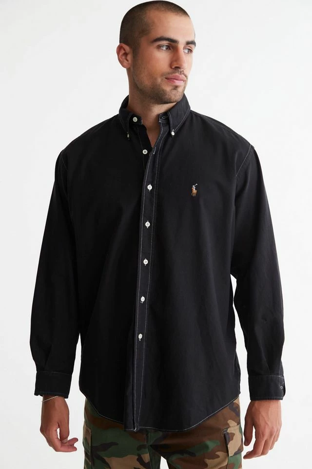 Cheapest ๐ Men's Urban Renewal Remade Polo Ralph Lauren Overdyed Button-Down ๐ Shirt Black โค๏ธ