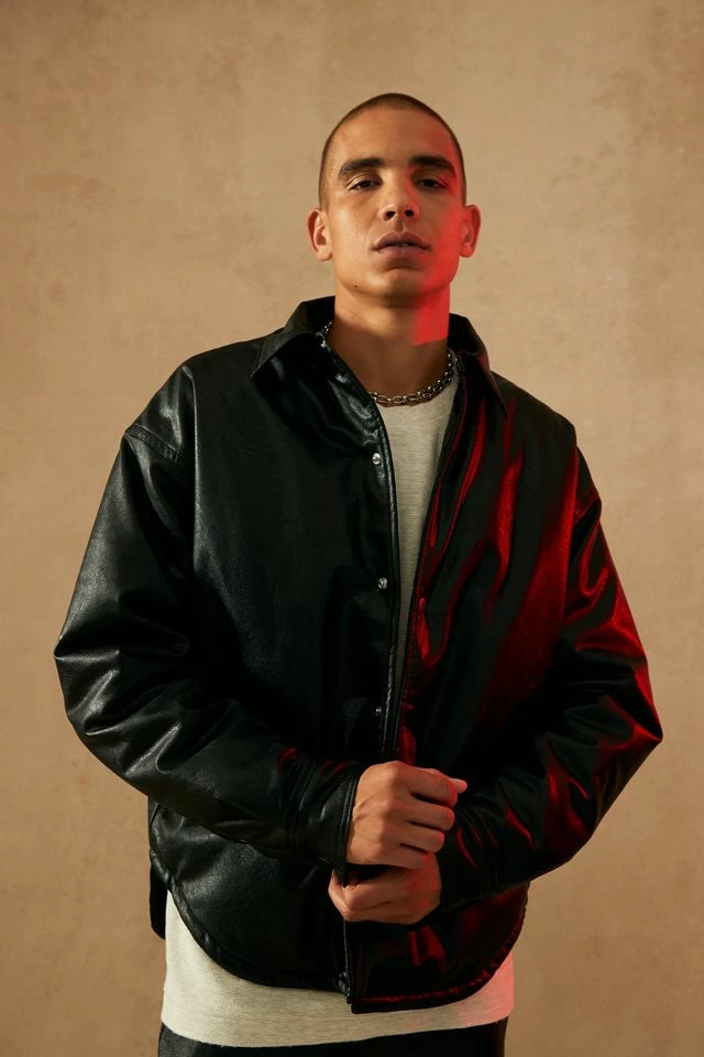 Best reviews of 💯 Men's Standard Cloth Clay Filled Faux Leather 👕 Shirt Jacket Black 😍 - Image 2