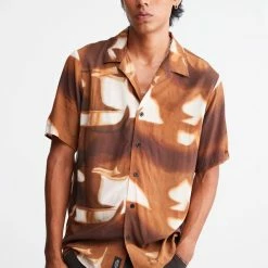 Promo 💯 Men's THRILLS Wyldeflower Bowling 👚 Shirt Brown Multi 🔥