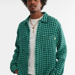 Best Sale 🔥 Urban Outfitters Men's UO Exploded Houndstooth 👚 Shirt Black + White 🛒