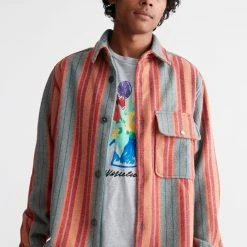 Outlet 🛒 Men's BDG Mason Blanket Stripe Overshirt Red ❤️