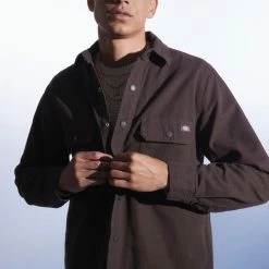 Promo 👏 Men's Dickies Flannel Lined Duck Canvas 👚 Shirt Jacket Chocolate 🥰