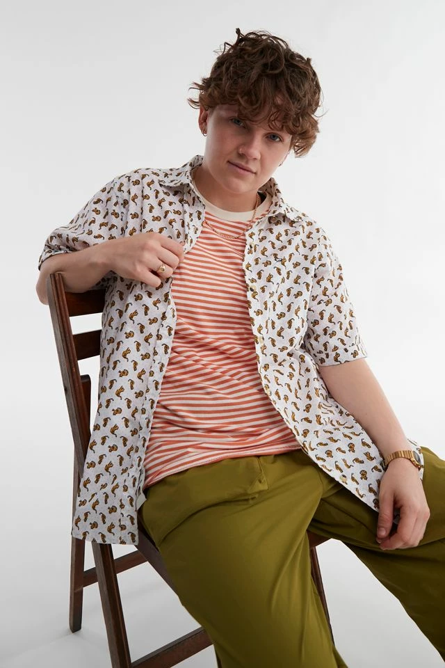 Promo π Men's Peau De Loup UO Exclusive Short Sleeve Button-Down π Shirt White π - Image 2