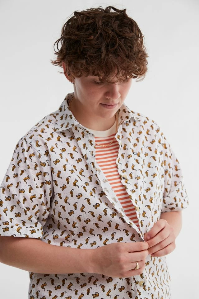 Promo π Men's Peau De Loup UO Exclusive Short Sleeve Button-Down π Shirt White π - Image 4