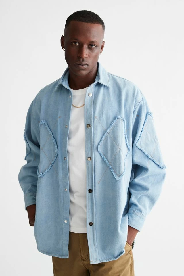 Wholesale ๐ David Catalán Men's David Catalan Rhombus Collared Denim ๐ Shirt Light Blue ๐ฅฐ