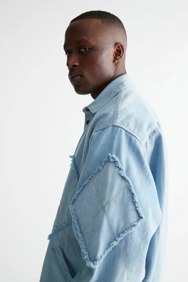 Wholesale ๐ David Catalán Men's David Catalan Rhombus Collared Denim ๐ Shirt Light Blue ๐ฅฐ - Image 4