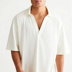 Coupon 👏 Men's Standard Cloth Angus Popover Polo 👚 Shirt Ivory 🎁