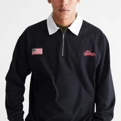 Budget 😉 Men's XLARGE Embroidered Rugby 👕 Shirt Black 🥰