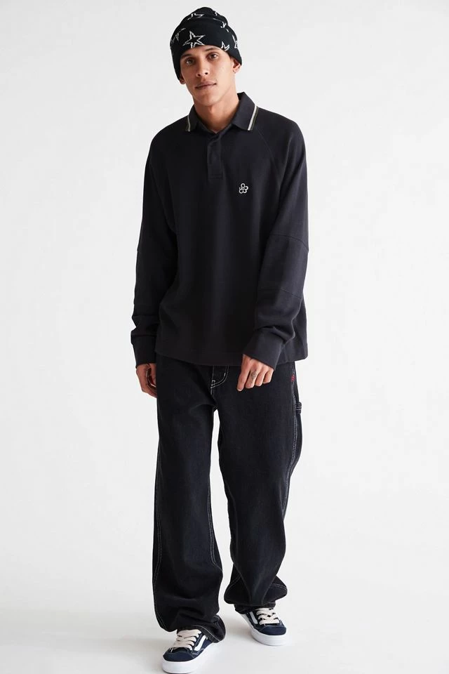 Budget π€© Urban Outfitters Men's UO Fisheye Heavyweight Long Sleeve Polo π Shirt Black π - Image 2