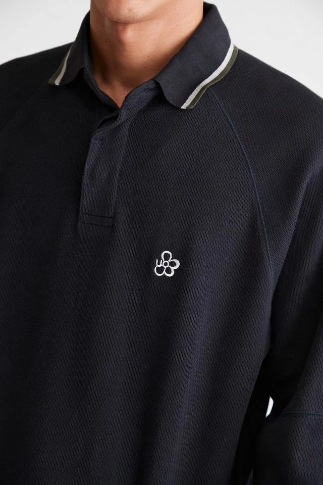 Budget π€© Urban Outfitters Men's UO Fisheye Heavyweight Long Sleeve Polo π Shirt Black π - Image 4