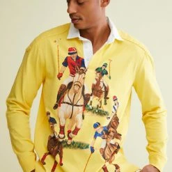 Best deal 👍 Men's Polo Ralph Lauren Bedford Jockey Long Sleeve Polo 👕 Shirt Yellow 👏