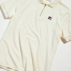 Cheapest 🌟 Men's FILA Devon Velour Polo 👕 Shirt Ivory ⭐