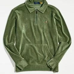 Deals ✔️ Men's Polo Ralph Lauren Knit Corduroy Half Zip Polo 👕 Shirt Khaki 🔥