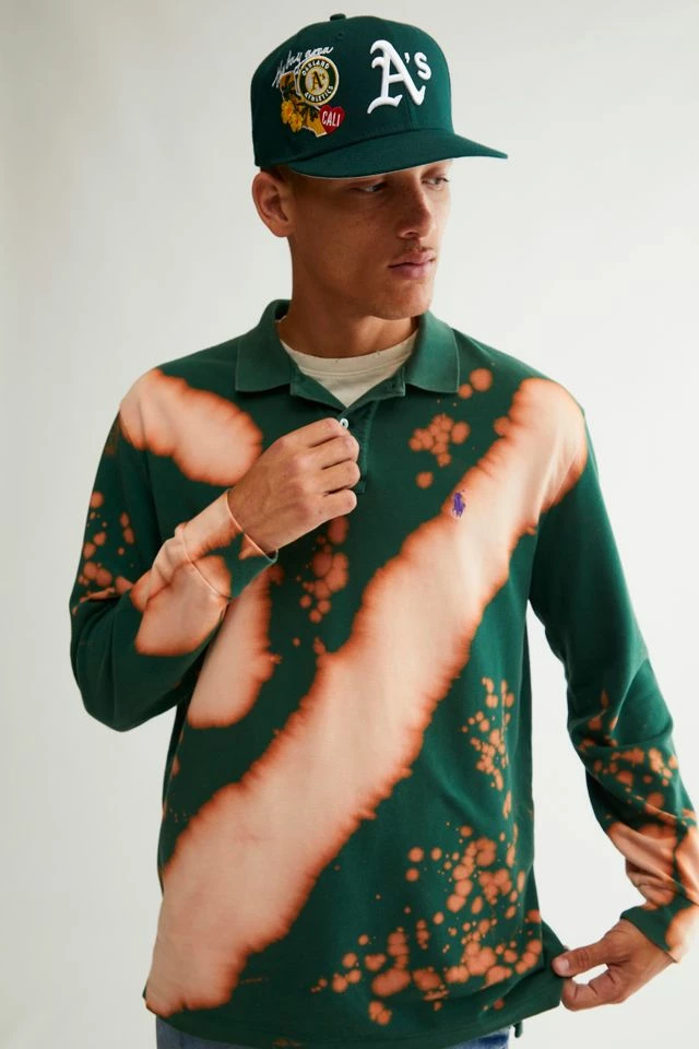 Wholesale ๐ Men's Urban Renewal Remade Bleach Splatter Long Sleeve Polo ๐ Shirt Dark ๐คฉ