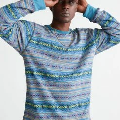 Best Sale 😍 Men's BDG Printed Jacquard Long Sleeve Tee Blue Multi 🤩