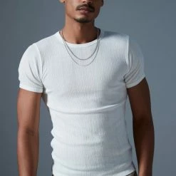 Buy 😀 Men's Standard Cloth Ribbed Tee White 🔥