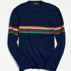 Deals 🧨 Urban Renewal Men's Vintage Meister Rainbow Stripe Crew Neck Sweater Assorted 🎉