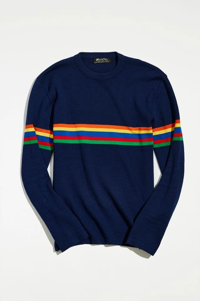 Deals ๐งจ Urban Renewal Men's Vintage Meister Rainbow Stripe Crew Neck Sweater Assorted ๐