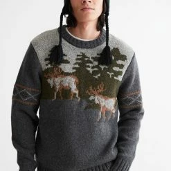 Best reviews of ✨ Men's Schott Moose Motif Crew Neck Sweater Dark Grey 😍